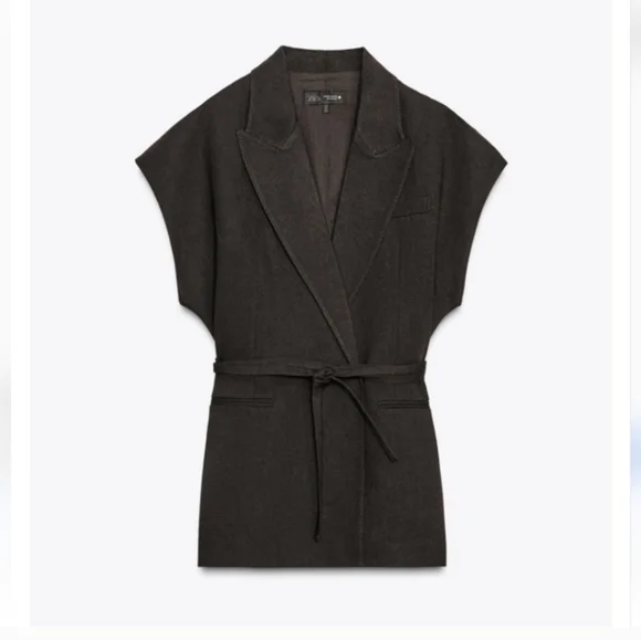 Zara Set 2 Pc Linen Blend Waistcoat Wrap Vest and Pants Brown Size S/M - Picture 9 of 15